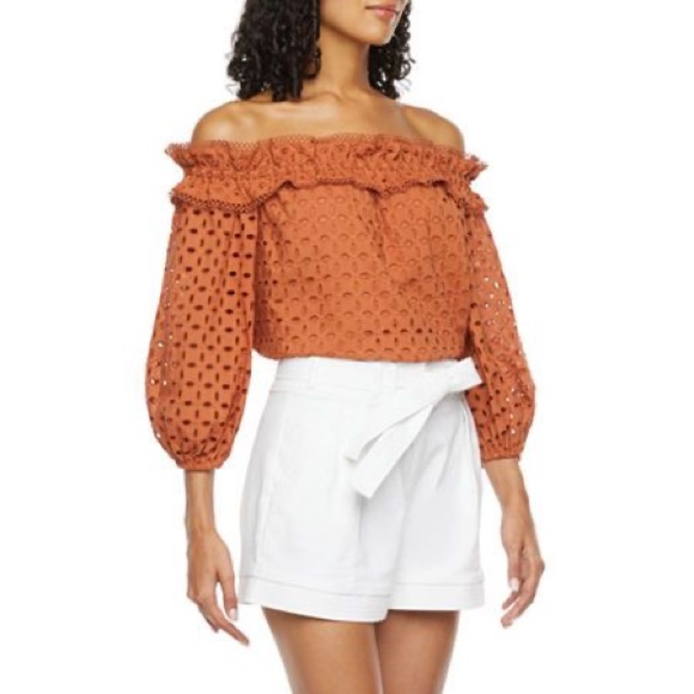 Eyelet Off The Shoulder Blouse Terracotta